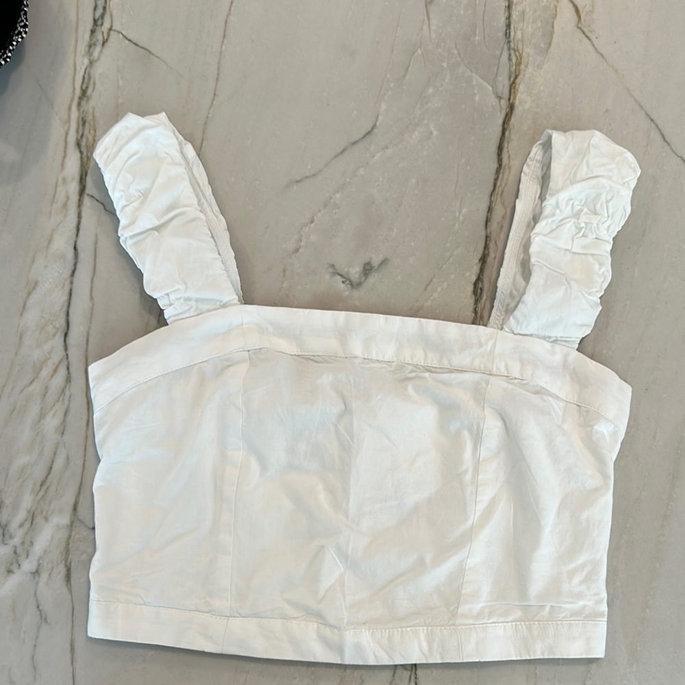 Free People White Ruffle Strap Cropped Tank